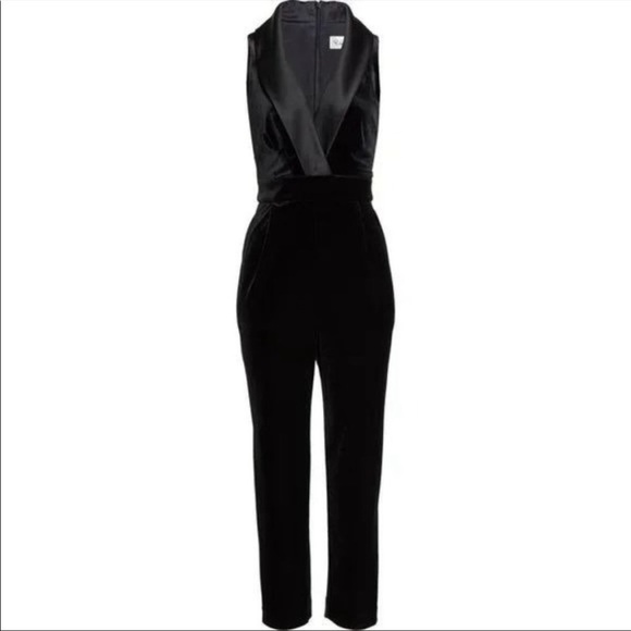 Eliza J Sleeveless Velvet V-Neck Jumpsuit Black Size 4 Petite - Picture 5 of 8
